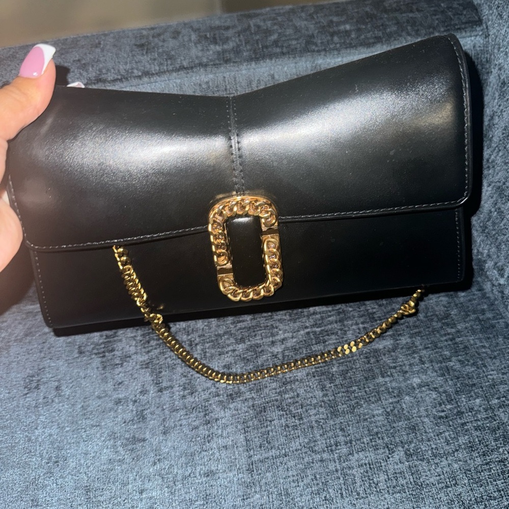 Black Leather Chain Clutch